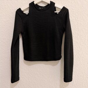 Zara Black Cold Shoulder Crop Top Women’s Trendy Cut-Out Fashion Top